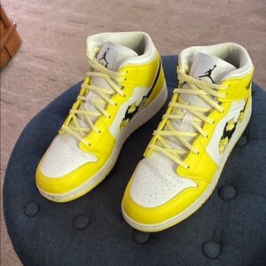 Air Jordan Yellow and White High-Top Sneakers